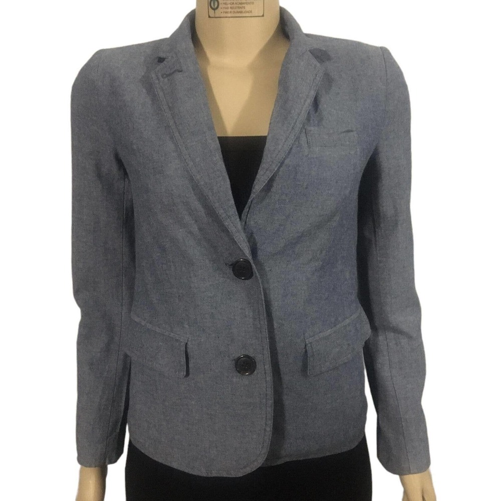 Gap (Outlet) Blue Chambray 100% Cotton Long Sleeve Blazer Size 0 Pre-owned